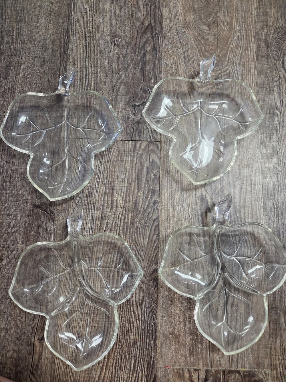 Clear Glass Leaf Shaped Divided Dish Relish Dish Candy Bowl Separated Tray Set4